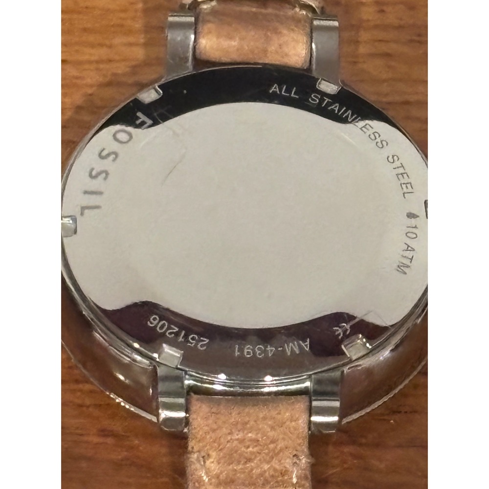 Fossil AM-4391 Women Watch Stainless Steel Tan Leather Band Date Window 10 ATM - Picture 2 of 6